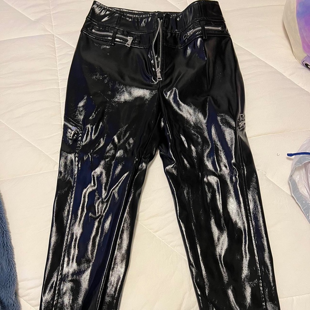 Tiger mist black reflective leather pants